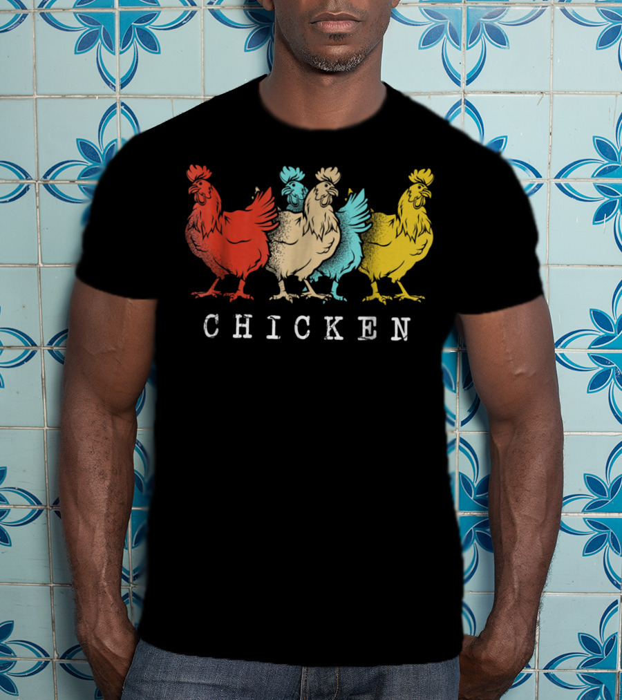 Chicken Vintage Funny Farm Poultry Farmer Rooster Retro Colorful T-Shirt