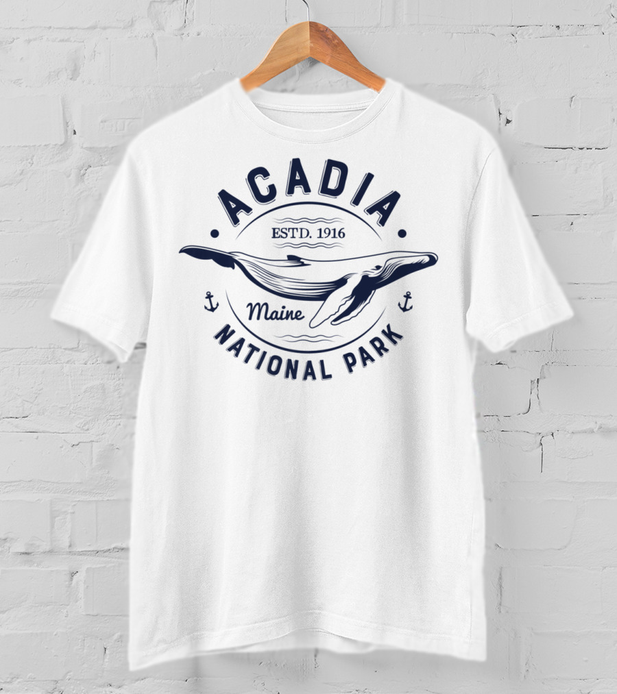 Acadia National Park Maine Estd 1916 Vintage Whale T-Shirt