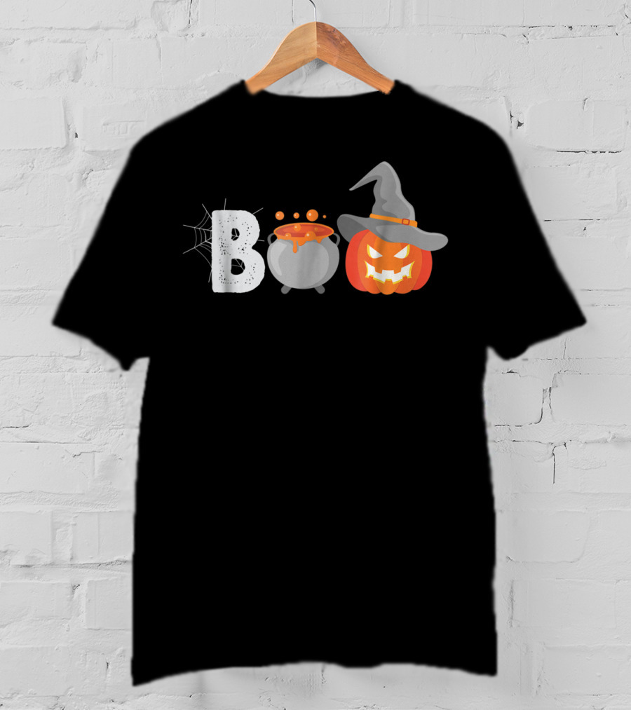 Boo To You Funny Halloween Pumpkin Witch Hat Cauldron T-Shirt