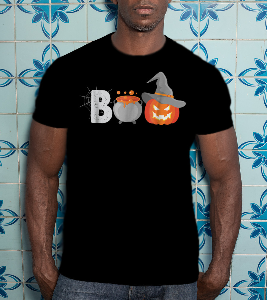 Boo To You Funny Halloween Pumpkin Witch Hat Cauldron T-Shirt