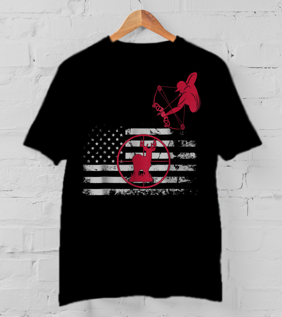 Bow Hunting American Flag Women Hunters Deer Archery T-Shirt
