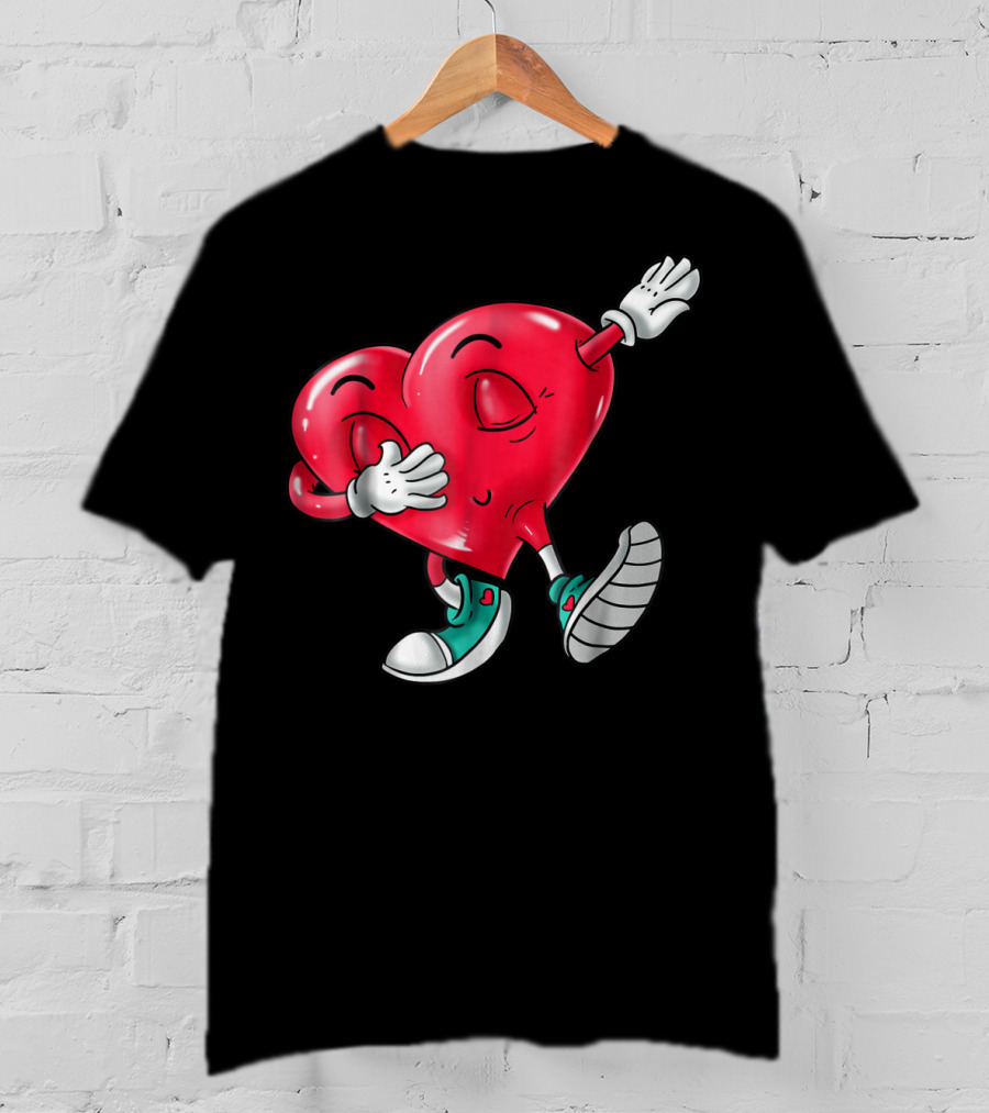 Dabbing Heart Valentine Kids Boys Love Day T-Shirt