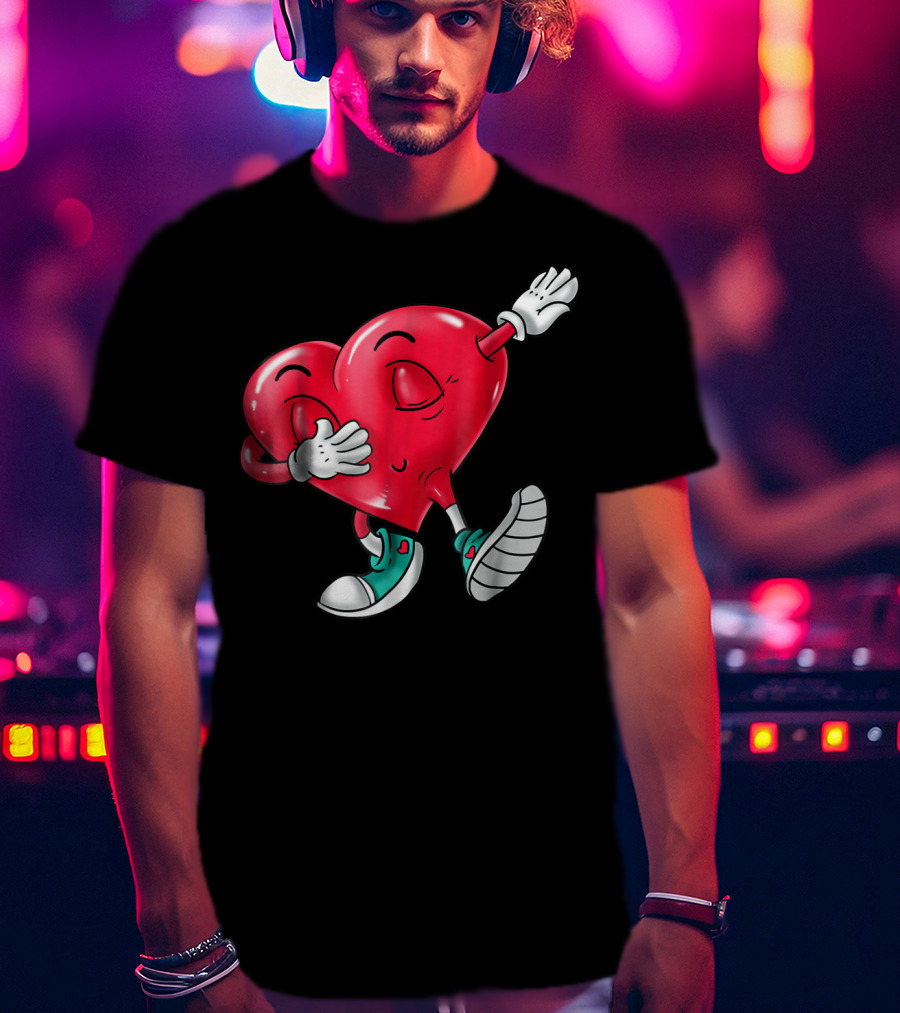 Dabbing Heart Valentine Kids Boys Love Day T-Shirt