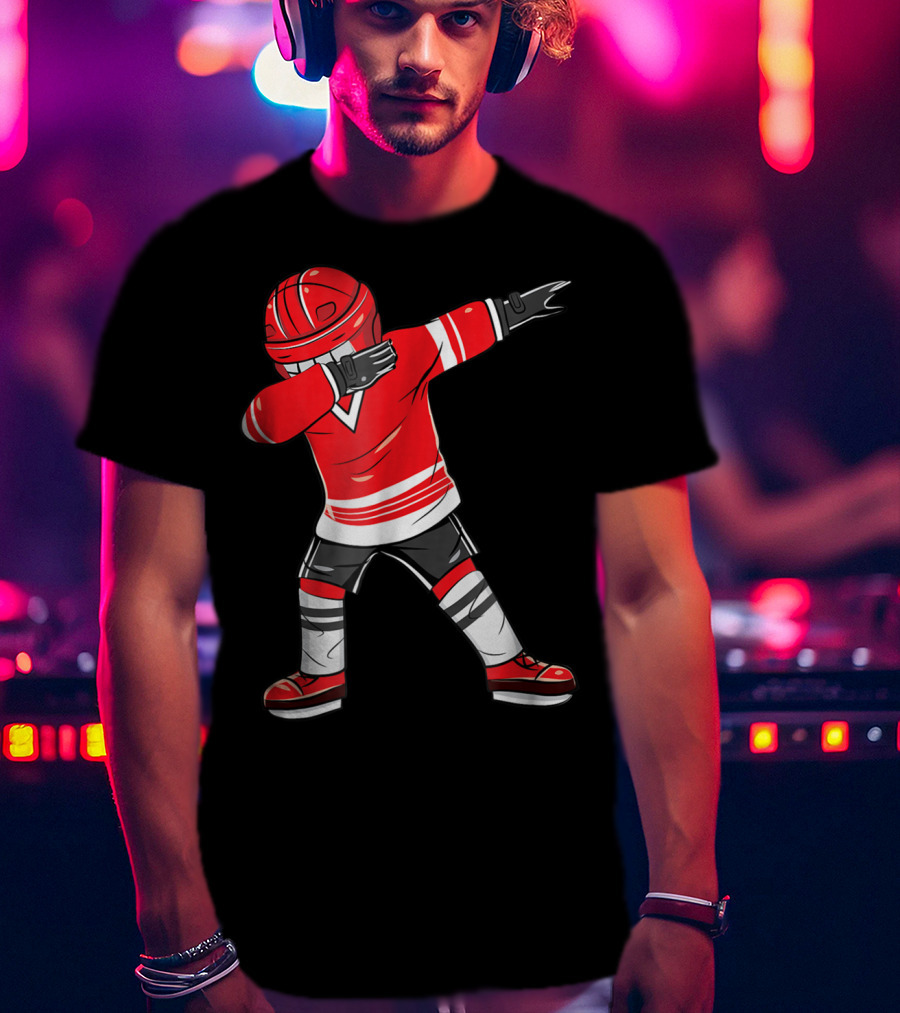 Dabbing Ice Hockey Funny Dab Squad Red Jersey T-Shirt