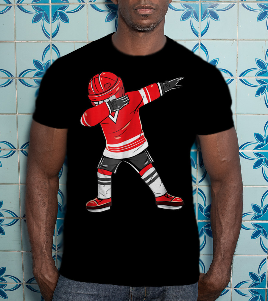 Dabbing Ice Hockey Funny Dab Squad Red Jersey T-Shirt