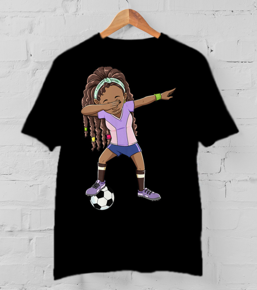 Dabbing Soccer Girls Black Queen Funny Football Youthful Sports Pose T-Shirt