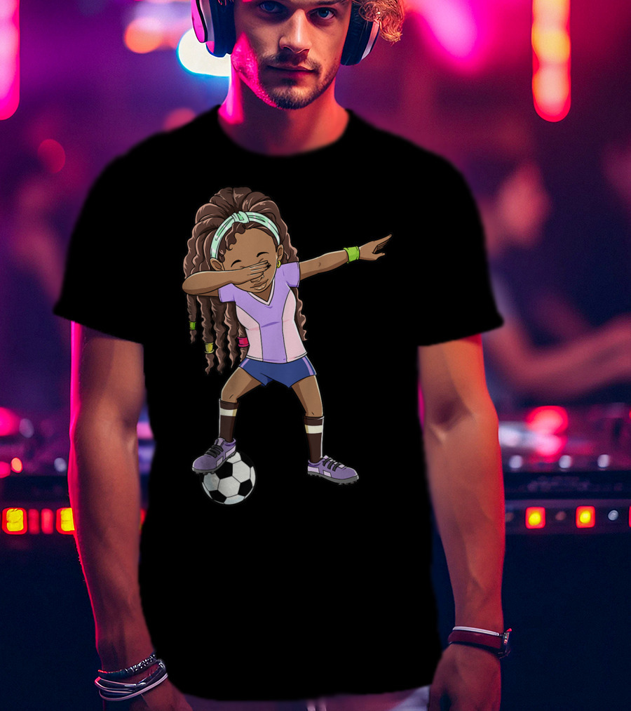 Dabbing Soccer Girls Black Queen Funny Football Youthful Sports Pose T-Shirt