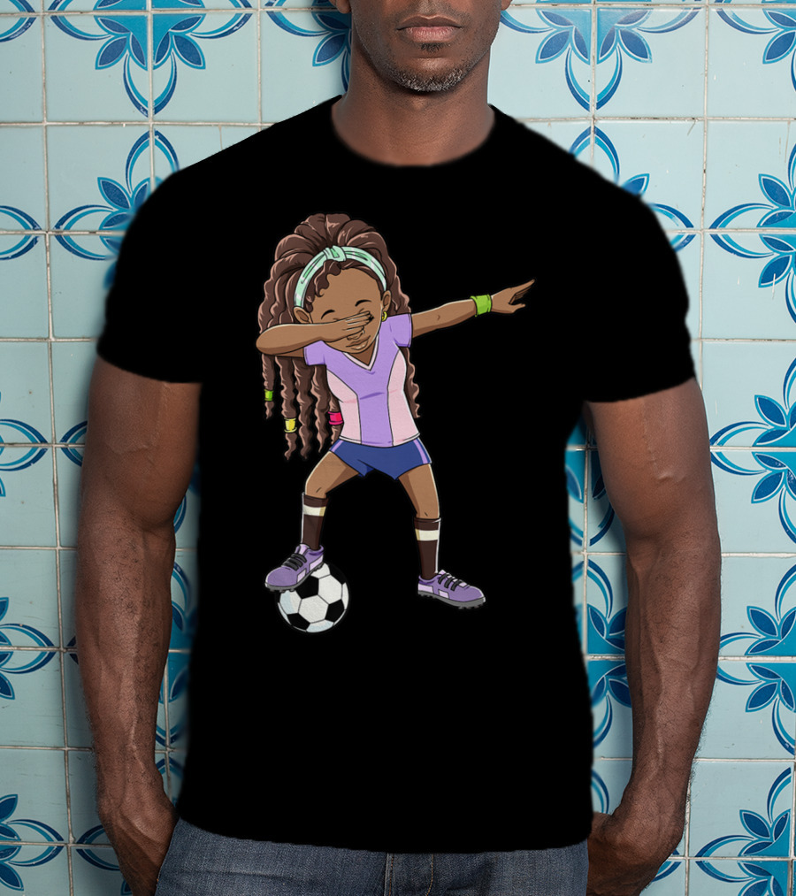 Dabbing Soccer Girls Black Queen Funny Football Youthful Sports Pose T-Shirt