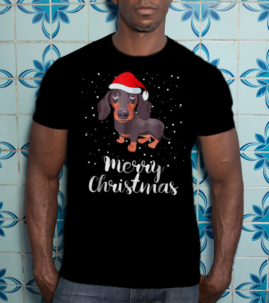 Merry Christmas Dachshund Santa Hat Matching Family Group T-Shirt