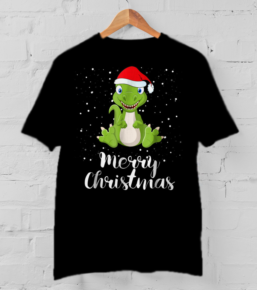 Merry Christmas Dinosaur Santa Hat Matching Family Group T-Shirt