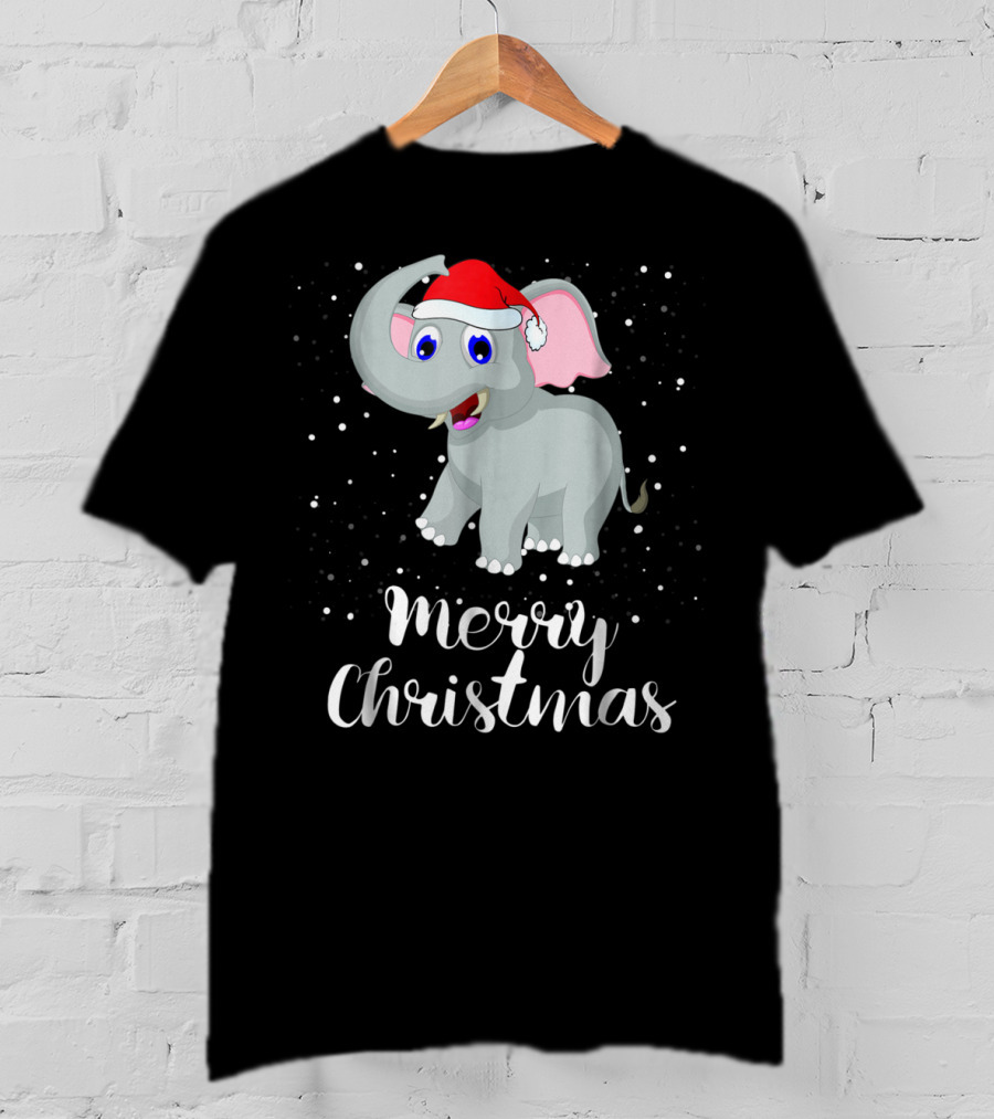 Merry Christmas Elephant Santa Hat Family Group T-Shirt