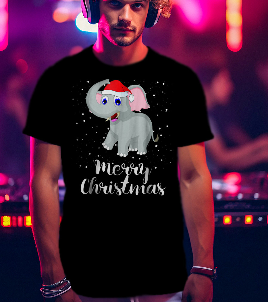 Merry Christmas Elephant Santa Hat Family Group T-Shirt