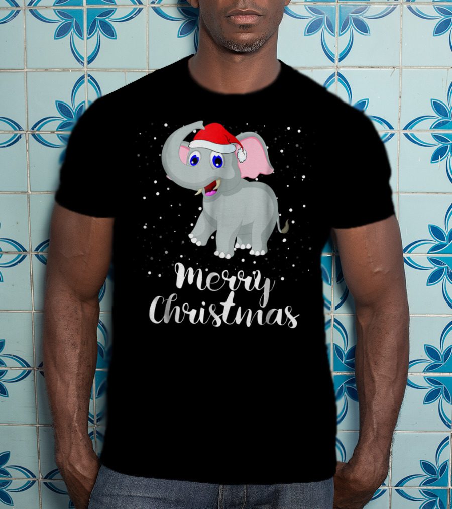 Merry Christmas Elephant Santa Hat Family Group T-Shirt