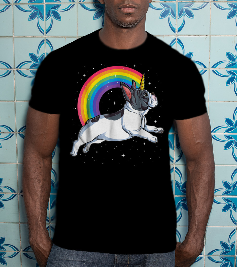 Frenchicorn7 Kids French Bulldog Unicorn With Rainbow Stars T-Shirt