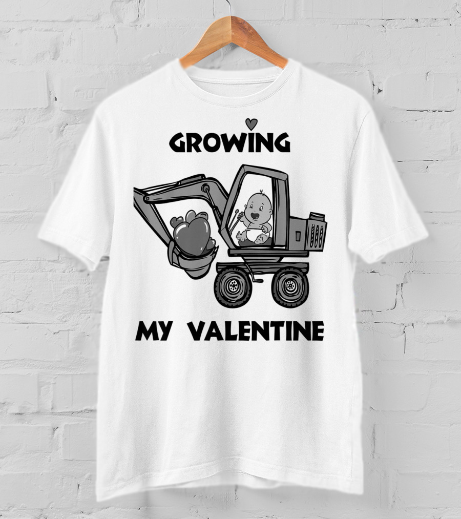 Growing My Valentine Heart Excavator Boys T-Shirt