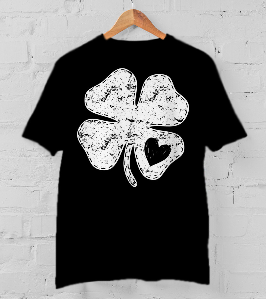I Love Shamrock Heart St Patricks Day Four Leaf Clover Rustic Charm T-Shirt