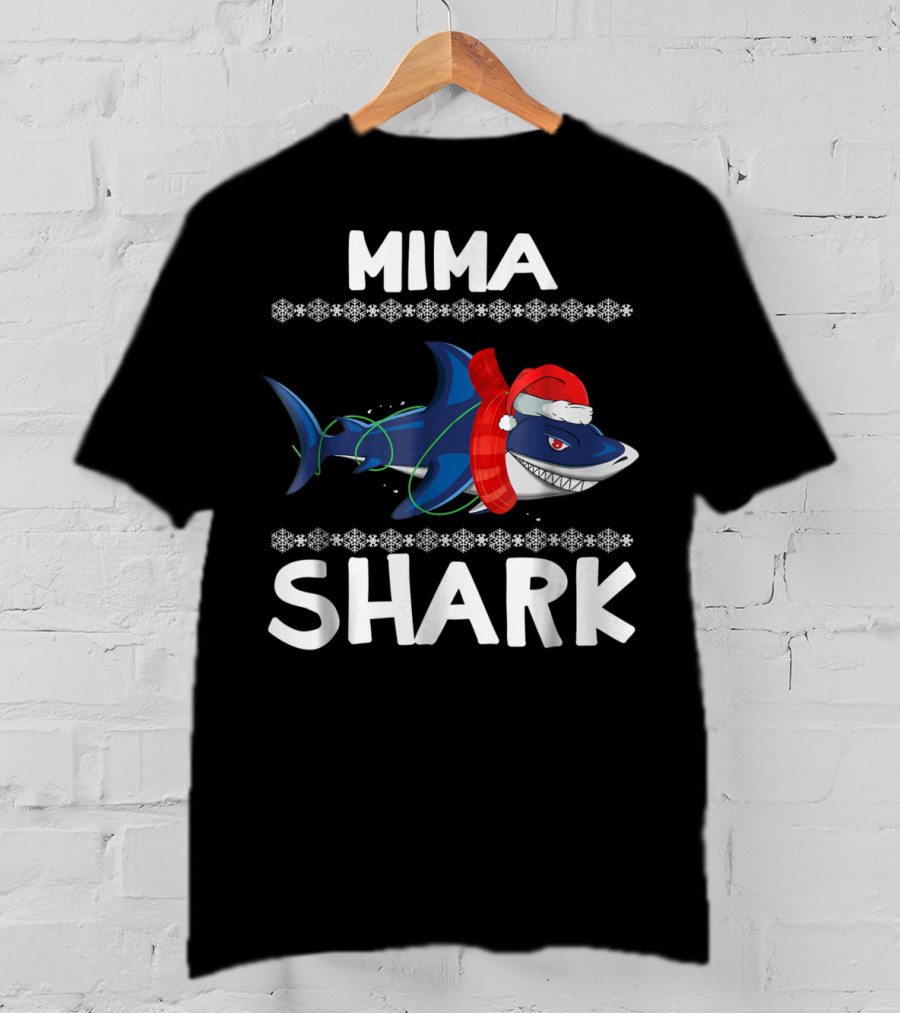 Mima Shark Christmas Family Santa Hat Snowflakes T-Shirt
