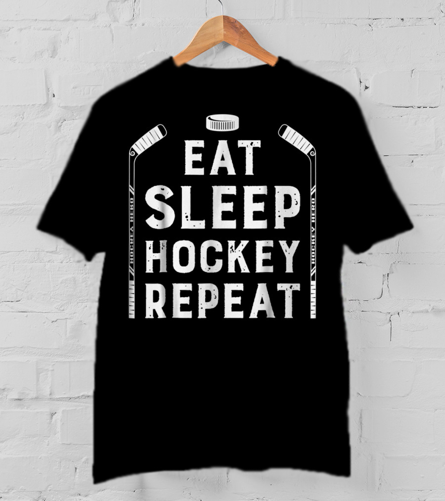 Eat Sleep Hockey Repeat Hockey Sticks Puck T-Shirt
