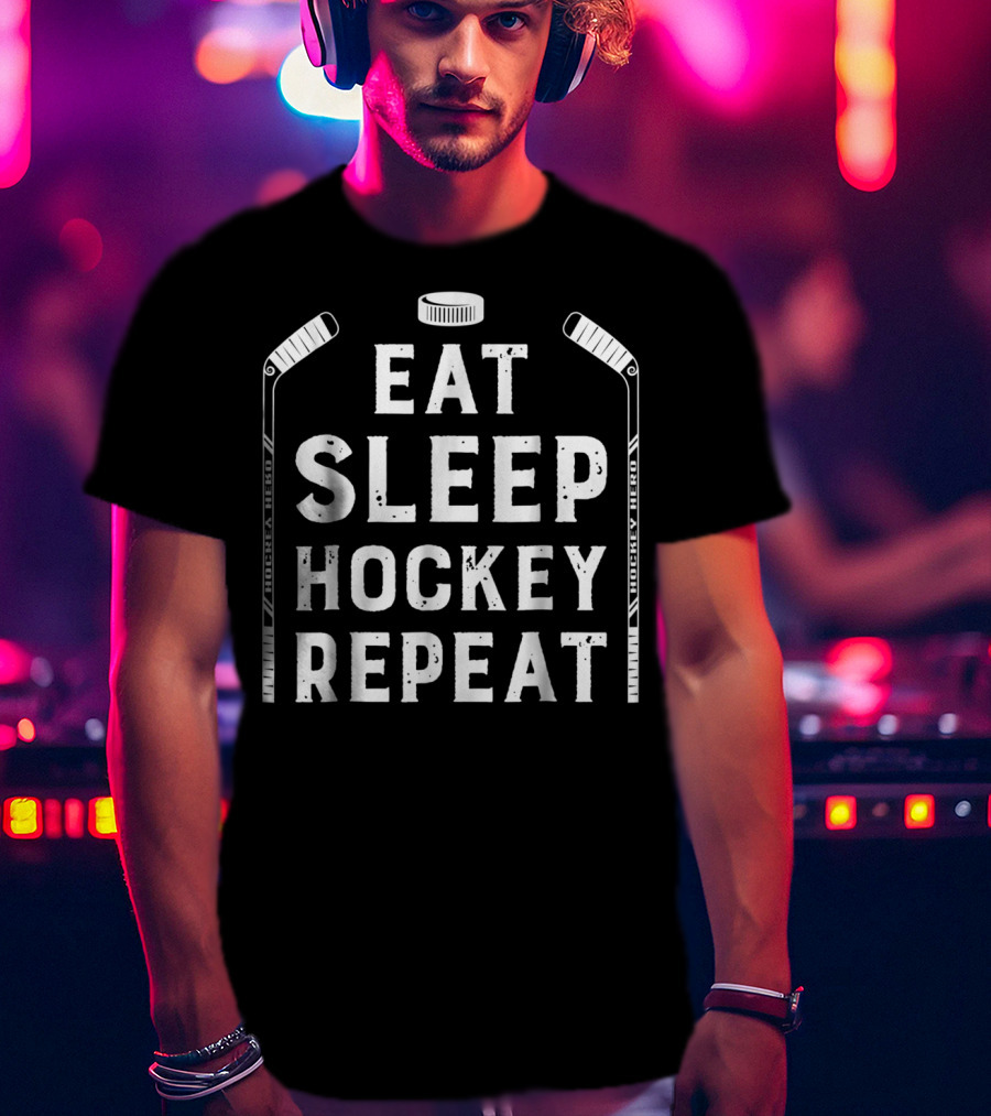 Eat Sleep Hockey Repeat Hockey Sticks Puck T-Shirt