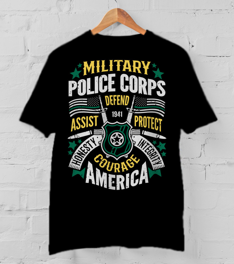 Military Police Corps Defend Assist Protect Honesty Courage Integrity America 1941 T-Shirt