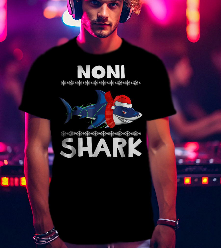 Noni Shark Christmas Family Santa Hat Snowflakes T-Shirt