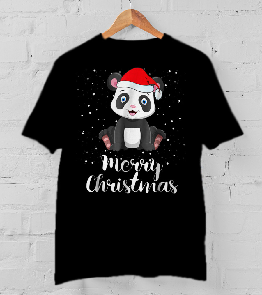 Merry Christmas Panda Bear Santa Hat Family Matching T-Shirt
