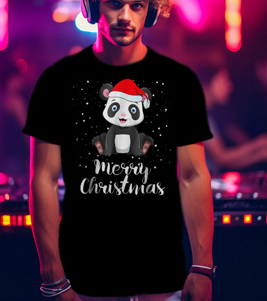 Merry Christmas Panda Bear Santa Hat Family Matching T-Shirt