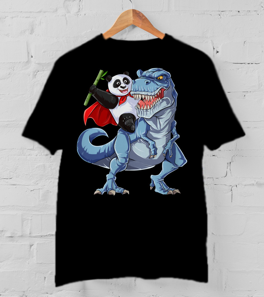 Panda Riding Dinosaur Rex Funny Pandas Bear 3 T-Shirt