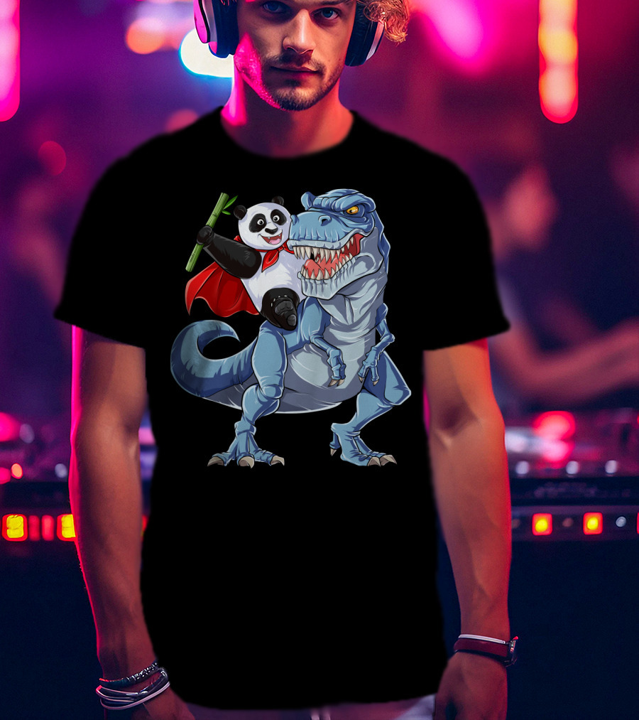 Panda Riding Dinosaur Rex Funny Pandas Bear 3 T-Shirt