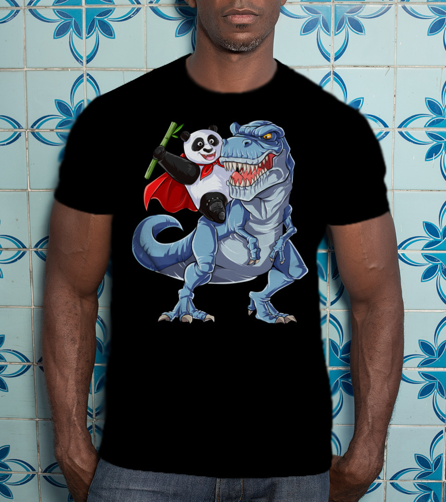 Panda Riding Dinosaur Rex Funny Pandas Bear 3 T-Shirt