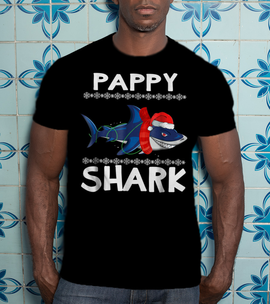 Pappy Shark Christmas Santa Hat Family Ugly T-Shirt