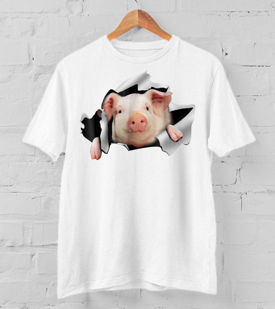 Pig Clawing Through Hole In Background Pig Farmer T-Shirt