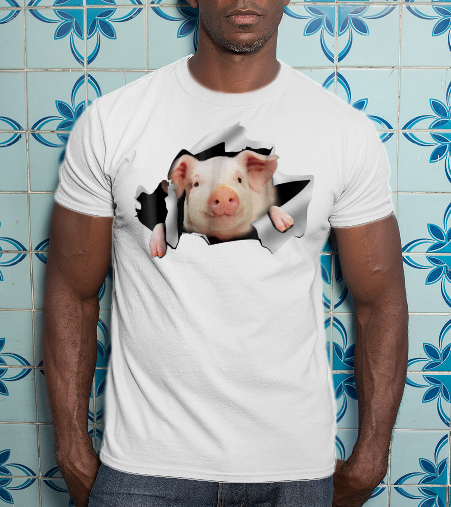 Pig Clawing Through Hole In Background Pig Farmer T-Shirt