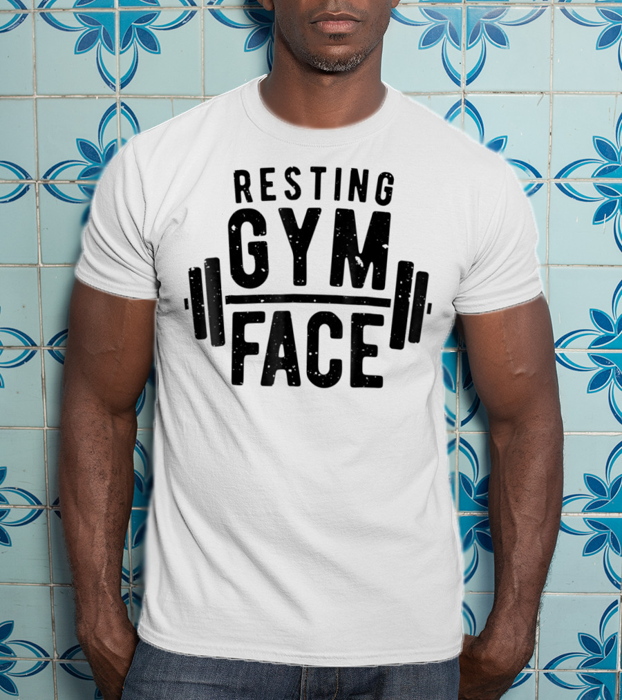 Resting Gym Face Fitness Funny Workout Barbell T-Shirt
