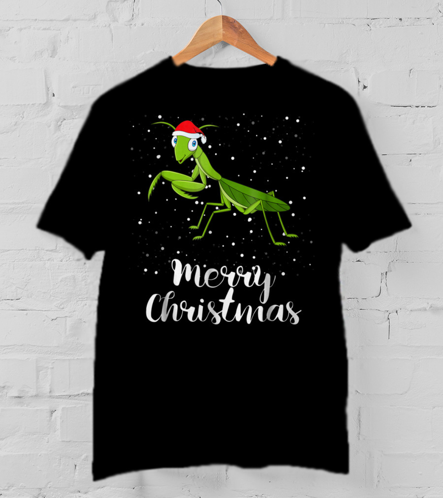Merry Christmas Praying Mantis Santa Hat Matching Family Group T-Shirt