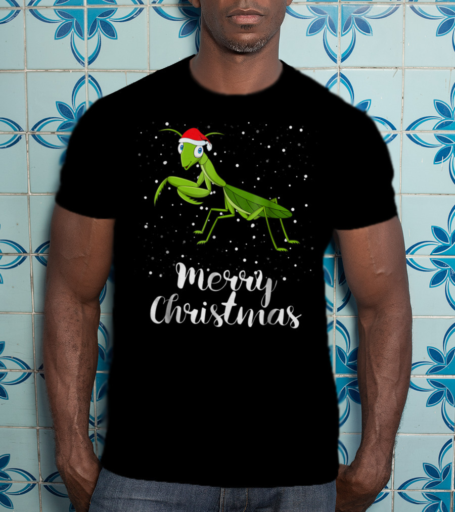 Merry Christmas Praying Mantis Santa Hat Matching Family Group T-Shirt