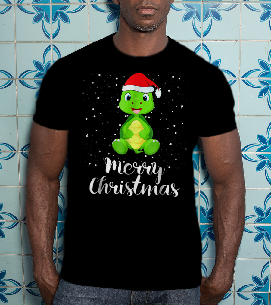 Merry Christmas Cute Turtle Santa Hat Family Group T-Shirt