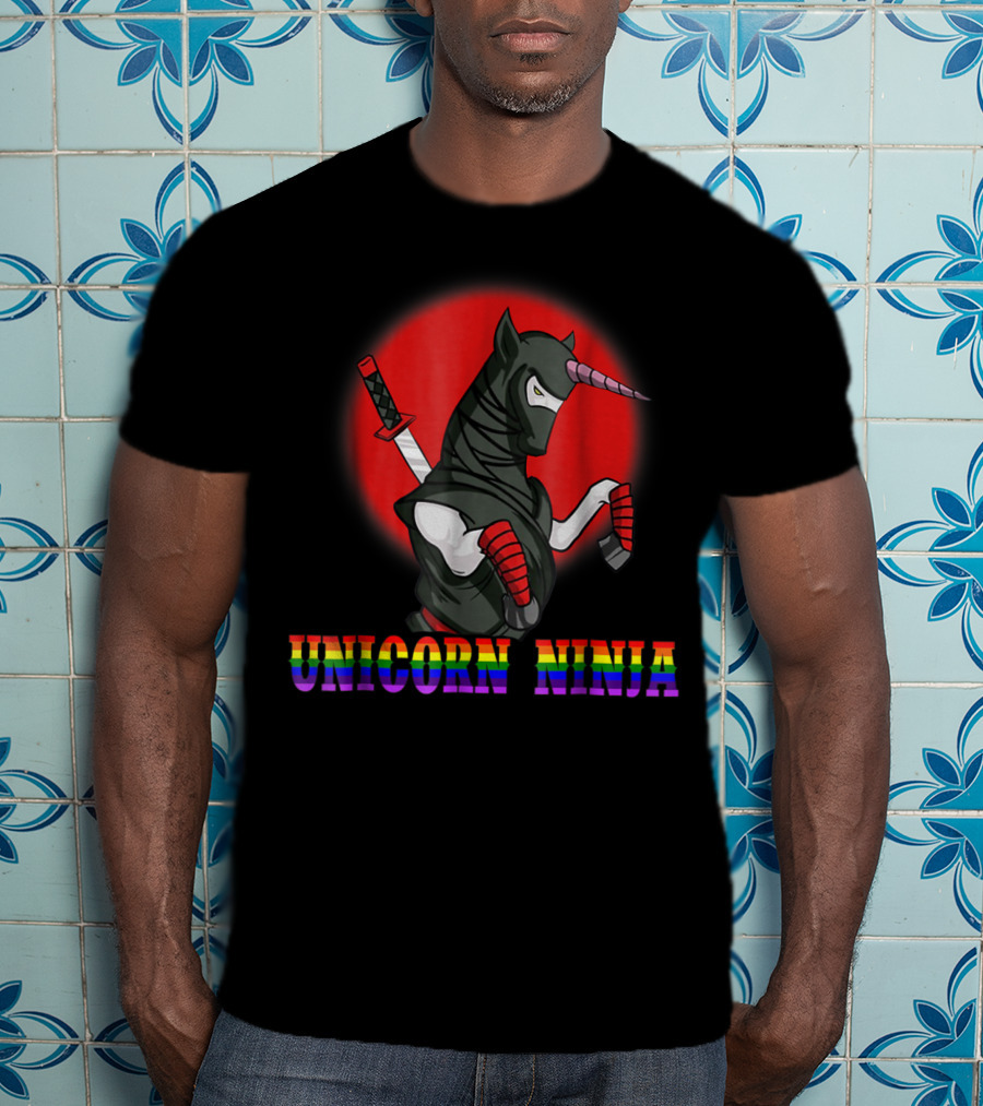 Unicorn Ninja Funny Cool Martial Arts Fighter Rainbow T-Shirt
