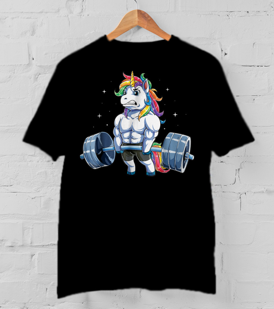 Unicorn Weightlifting Fitness Gym Deadlift Rainbow13 Muscular Mythical Beast Lifting Barbell T-Shirt