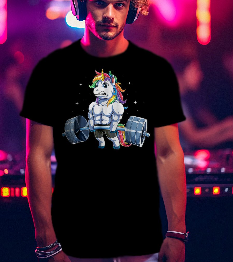 Unicorn Weightlifting Fitness Gym Deadlift Rainbow13 Muscular Mythical Beast Lifting Barbell T-Shirt