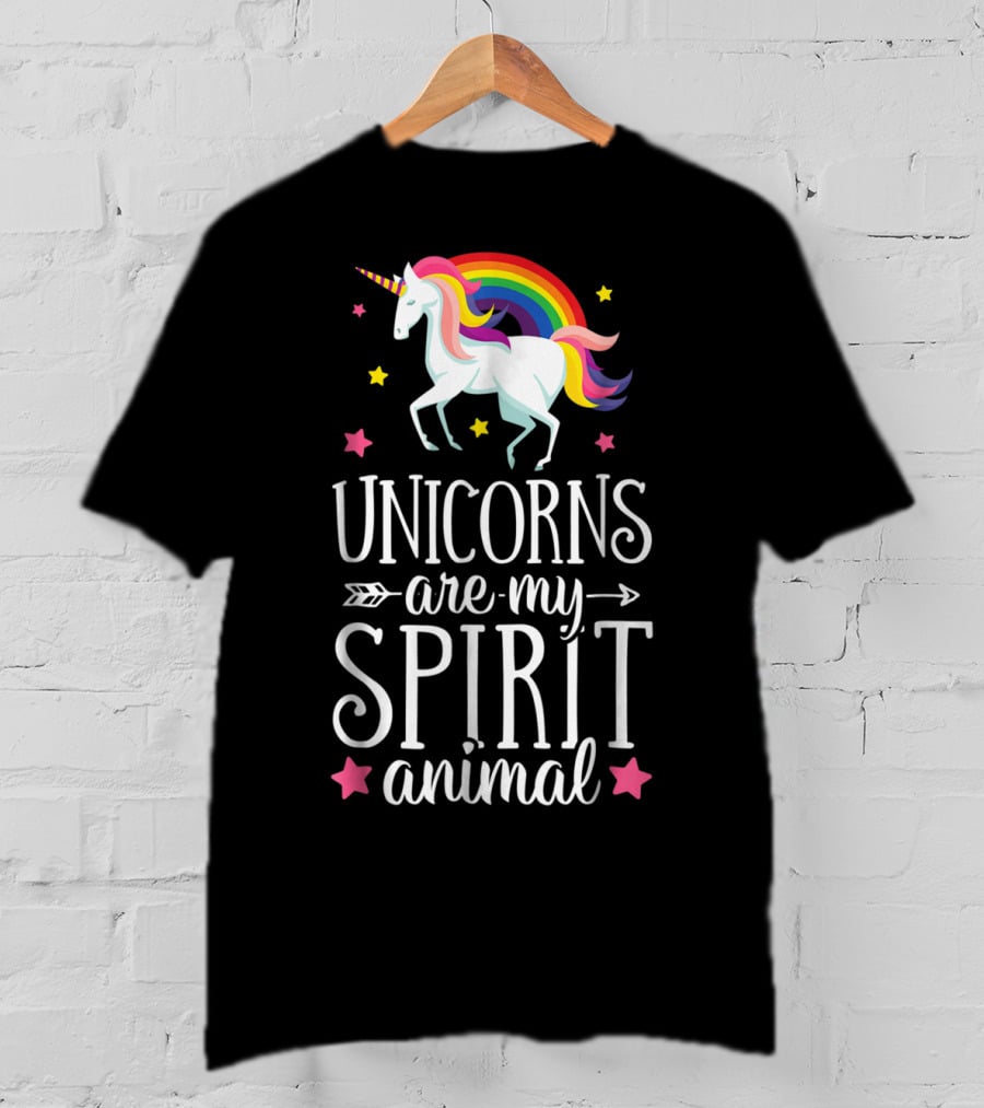Unicorns Are My Spirit Animal Rainbow Stars Fantasy T-Shirt