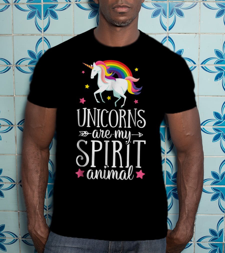 Unicorns Are My Spirit Animal Rainbow Stars Fantasy T-Shirt