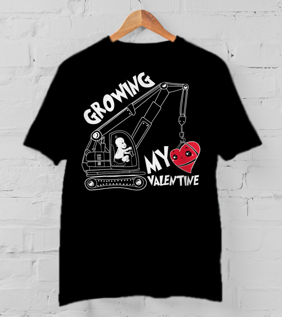 Growing My Valentine Valentine's Children Excavator Heart T-Shirt