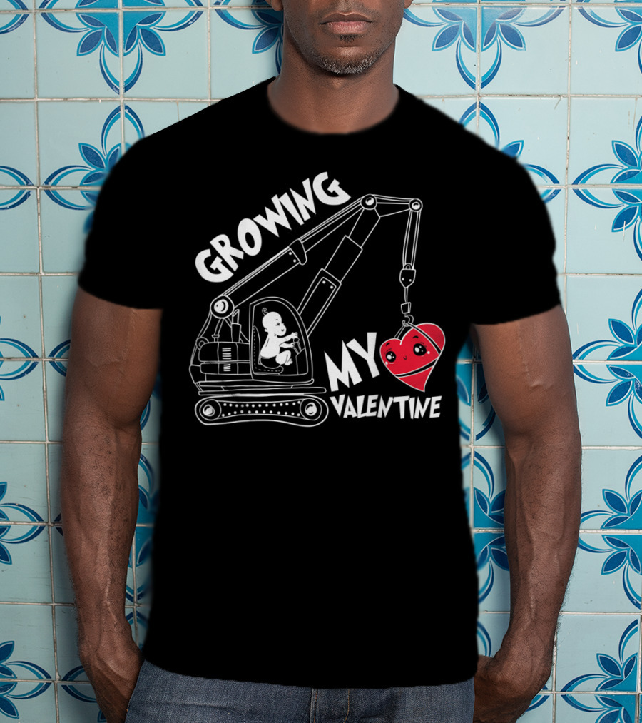 Growing My Valentine Valentine's Children Excavator Heart T-Shirt