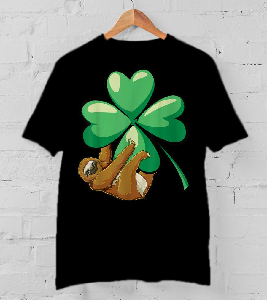 Sloth St Patricks Day Hugging Shamrock Women Girls 16 Lucky Clover T-Shirt