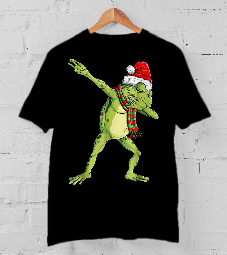 Christmas Dabbing Frog With Santa Hat And Scarf T-Shirt