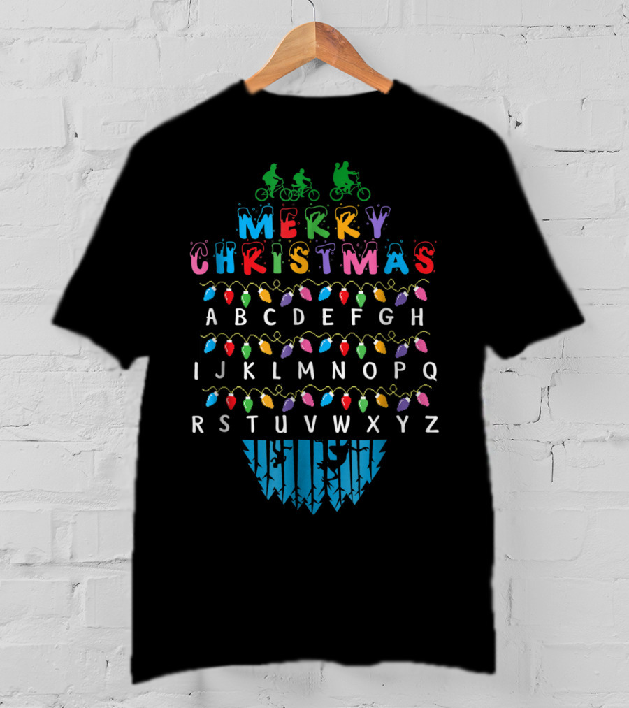 Merry Christmas Stranger Things Upside Down Alphabet Bike Lights T-Shirt