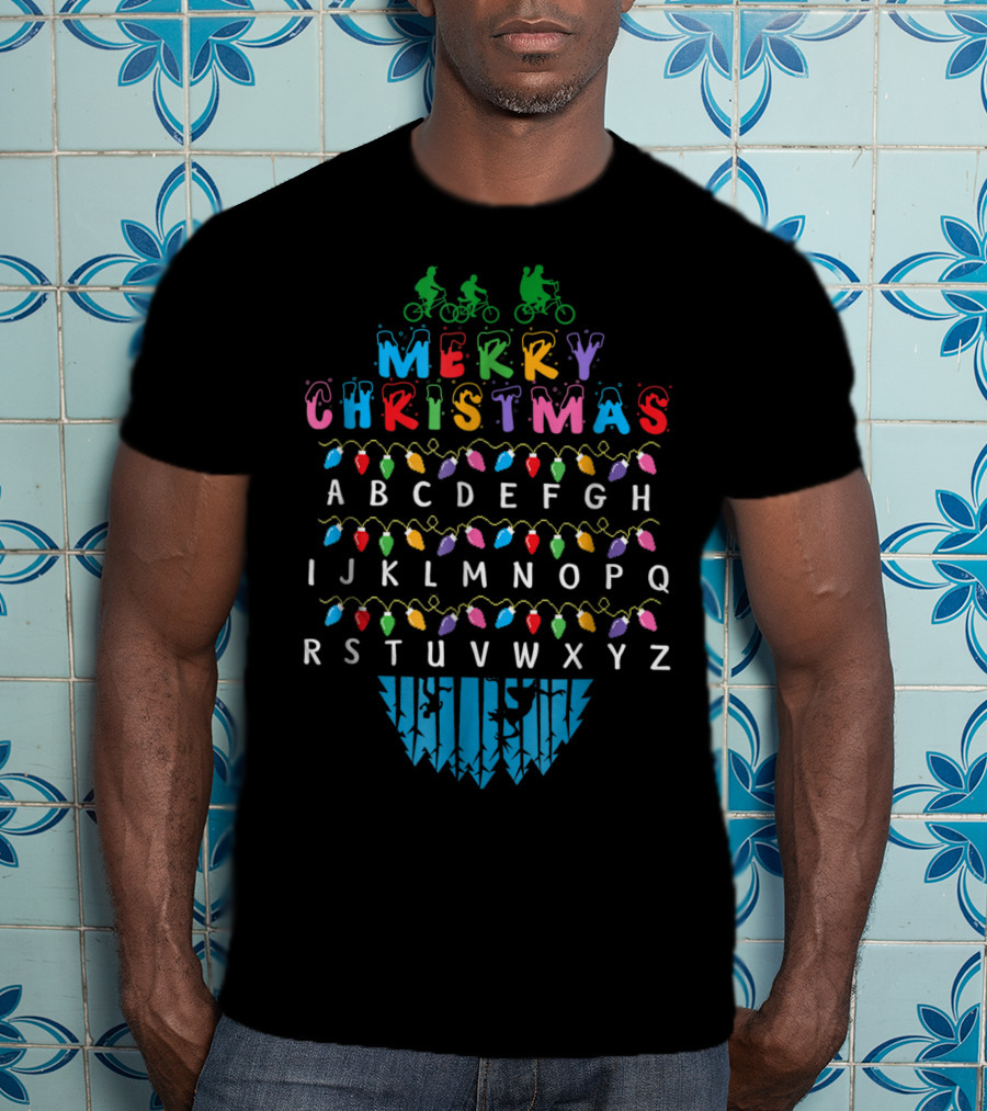 Merry Christmas Stranger Things Upside Down Alphabet Bike Lights T-Shirt