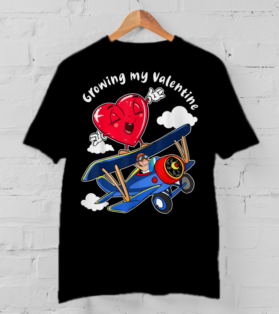Growing My Valentine Cute Airplane Heart7 For Child Baby T-Shirt