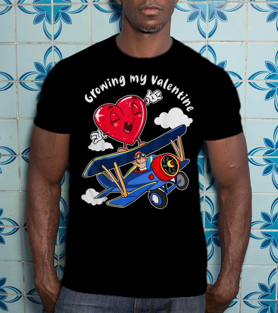 Growing My Valentine Cute Airplane Heart7 For Child Baby T-Shirt
